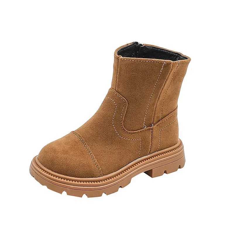 Spring and autumn childrens leather boots with solid color patches working girls shoulder and ankle boots fashionable retro version childrens short bo