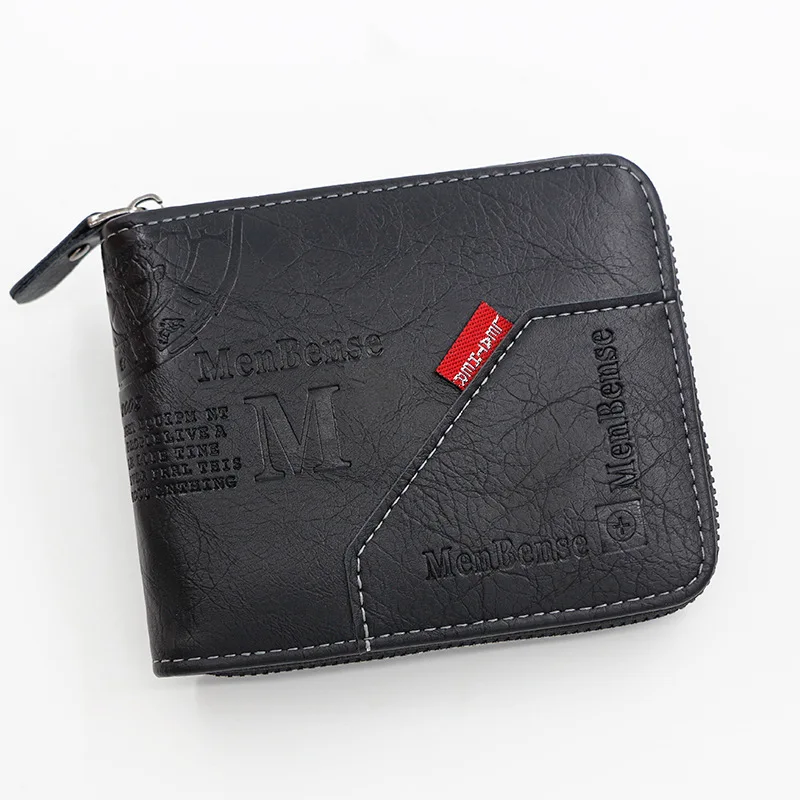 Men's Wallet Made of Leather Wax Oil Skin Purse for Men Coin Purse Short Male Card Holder Wallets Zipper Around Money Coin Purse