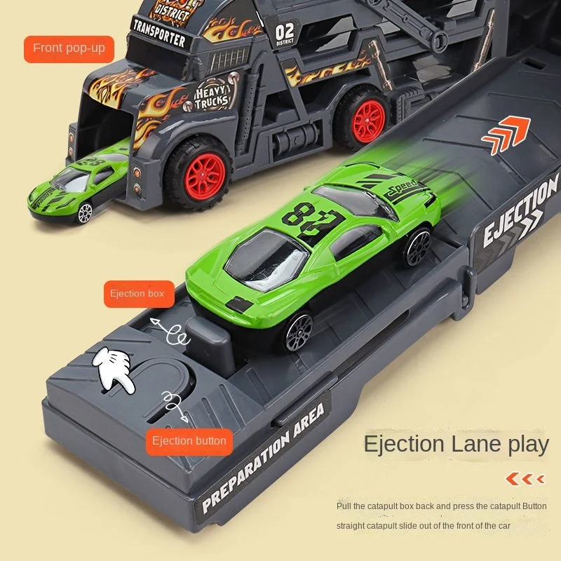 Children Little Bus Big Container Truck Storage Box Parking Lot Toy With 3 /12 Pull Back Mini Car Toy For Kids Birthday Gift