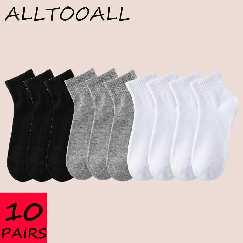 ALLTOOALL 10 Pairs/Lot Mens Breathable Cotton Solid Color Black White Business Simple Sock Casual Sports Mesh Short LX241102