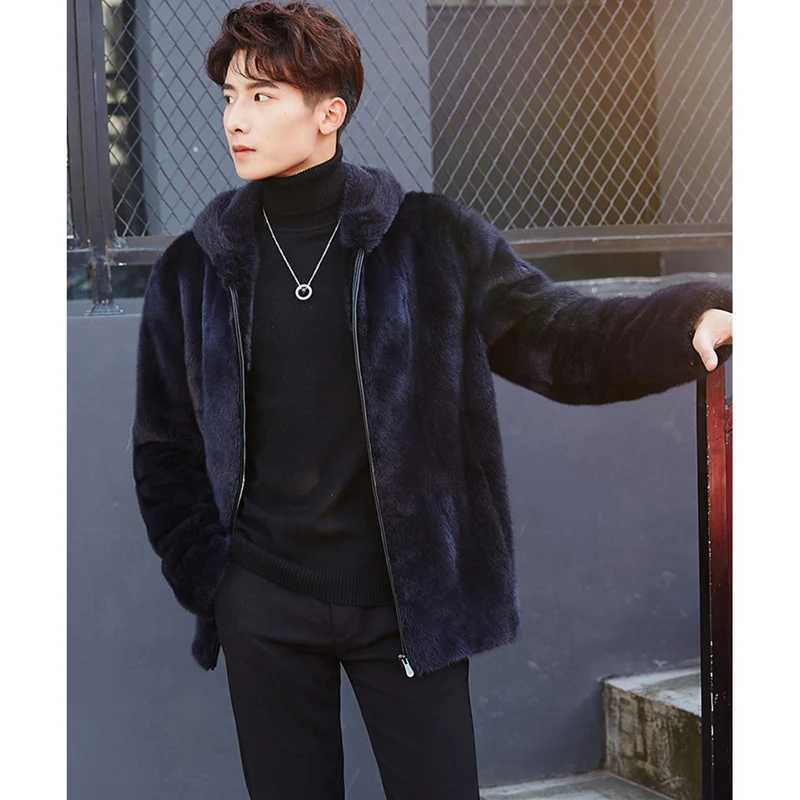 Winter mink coat Mens whole mink with a hat to trim the mink fur Haining fur one mens coat Fur coat men jacketXJ241102