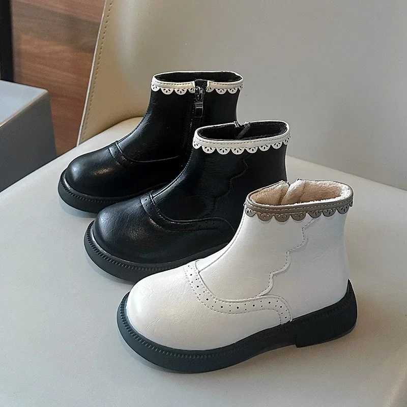 New girls winter patch work boots anti slip childrens fashion boots ankle version childrens leather cover princess cotton boots breathable M241102