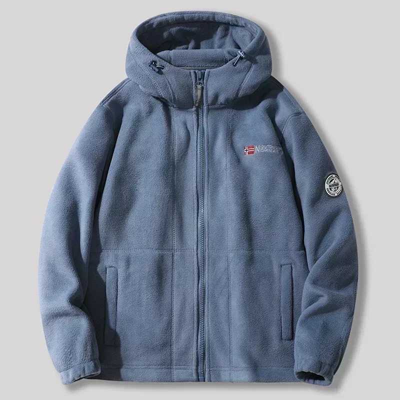 Mens Flce Jacket Autumn/Winter Fashion Soft Wool Warm Work Jacket Outdoor Mountain Skiing Hiking Fishing Hoodie Jacket W241102