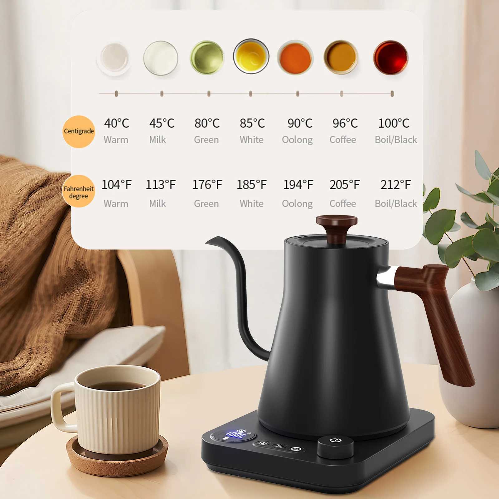 0.9L electric gooseneck kettle 1200W water boiler NTC temperature control LCD display screen automatically turns off poured onto the coffee teapot Y24
