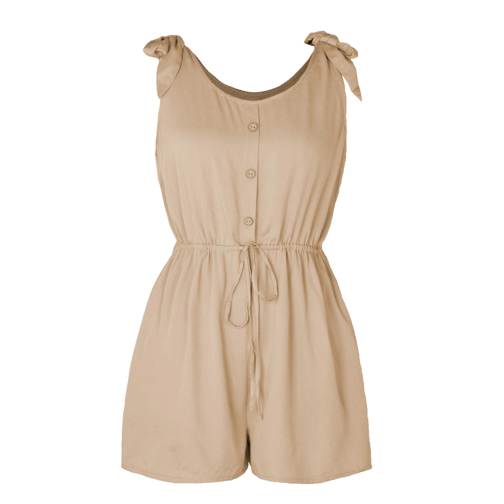 Womens Jumpsuits WoMens Coconut Button Sleeveless Jumpsuit Lace Up Solid Elastic Waist Strap Loose One Piece Style Womens Clothing 241024