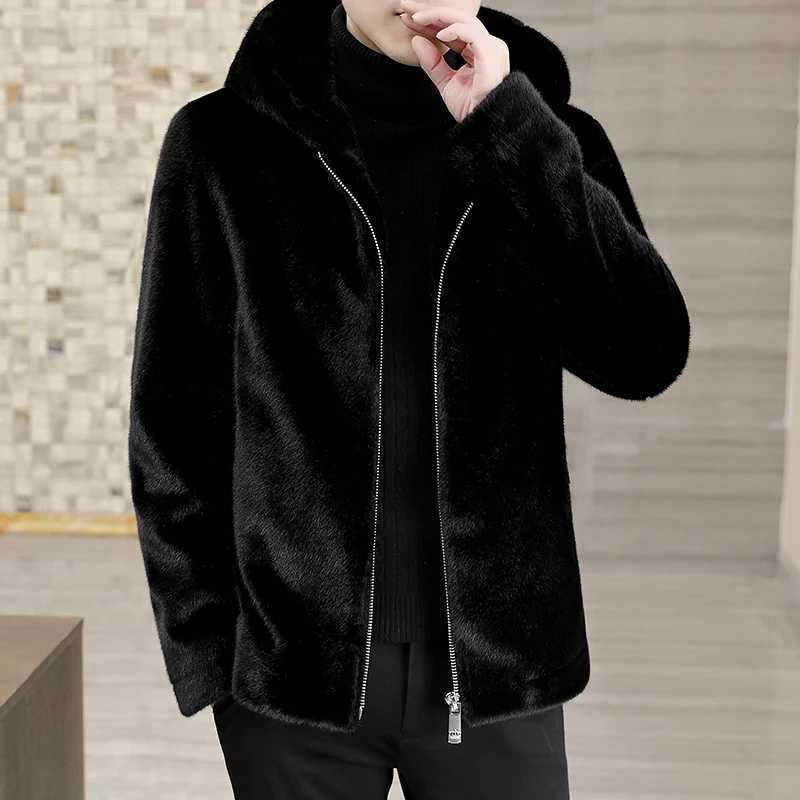 High Quality 2024 Autumn Winter Mens Thicken Fur Fleece Jackets Casual Warm Plush Coat Outwear Black Color Zipper Windproof TopXJ241102