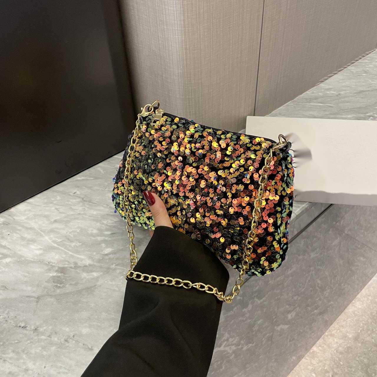 CMM Sparkling Bag for Dinner One Shoulder Armpit Bag New Nightclub Chain Colorful Chain Fashion Hand Held Small Bag