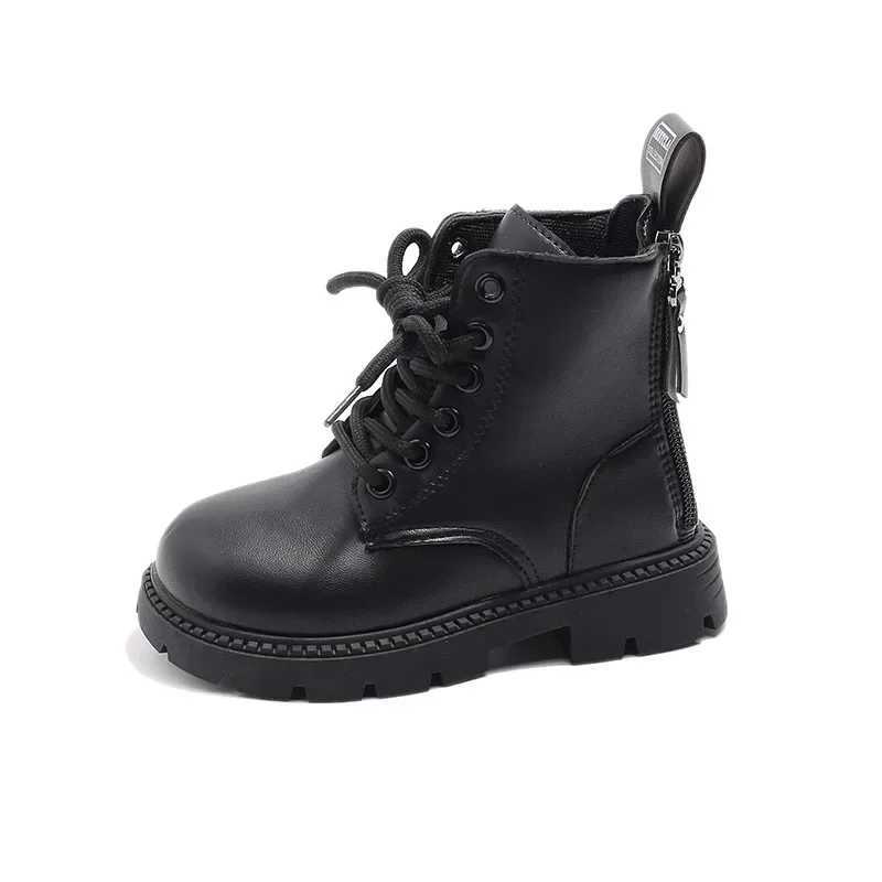 Childrens shoes girls shoes simple school version shoes spring and autumn fashionable leather boots childrens platform ankle boots double zipper M2411