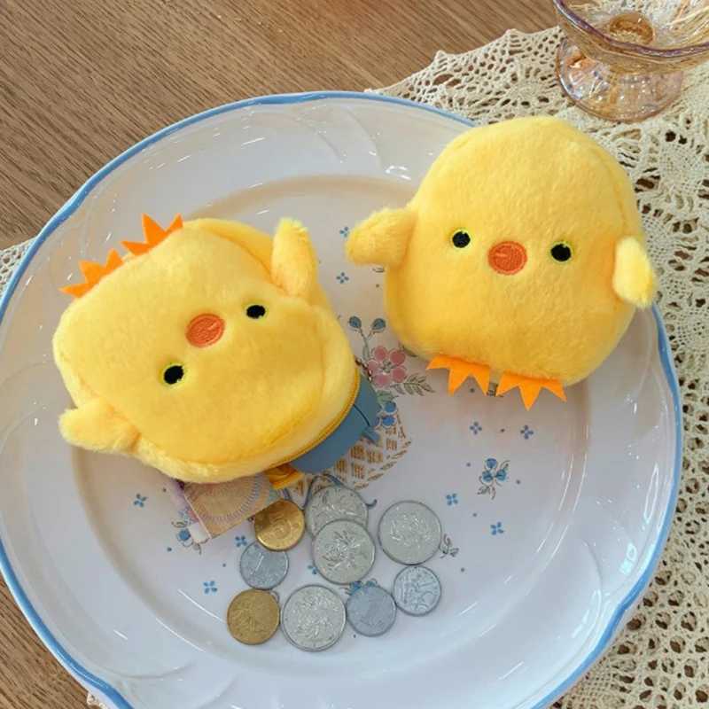 1Pc 12cm Kaii Carto Yellow Chick Children Animal Plush Coin Purse Cute Keychain Headphe Wallet Card Key Bag Pocket PendantXJ241111