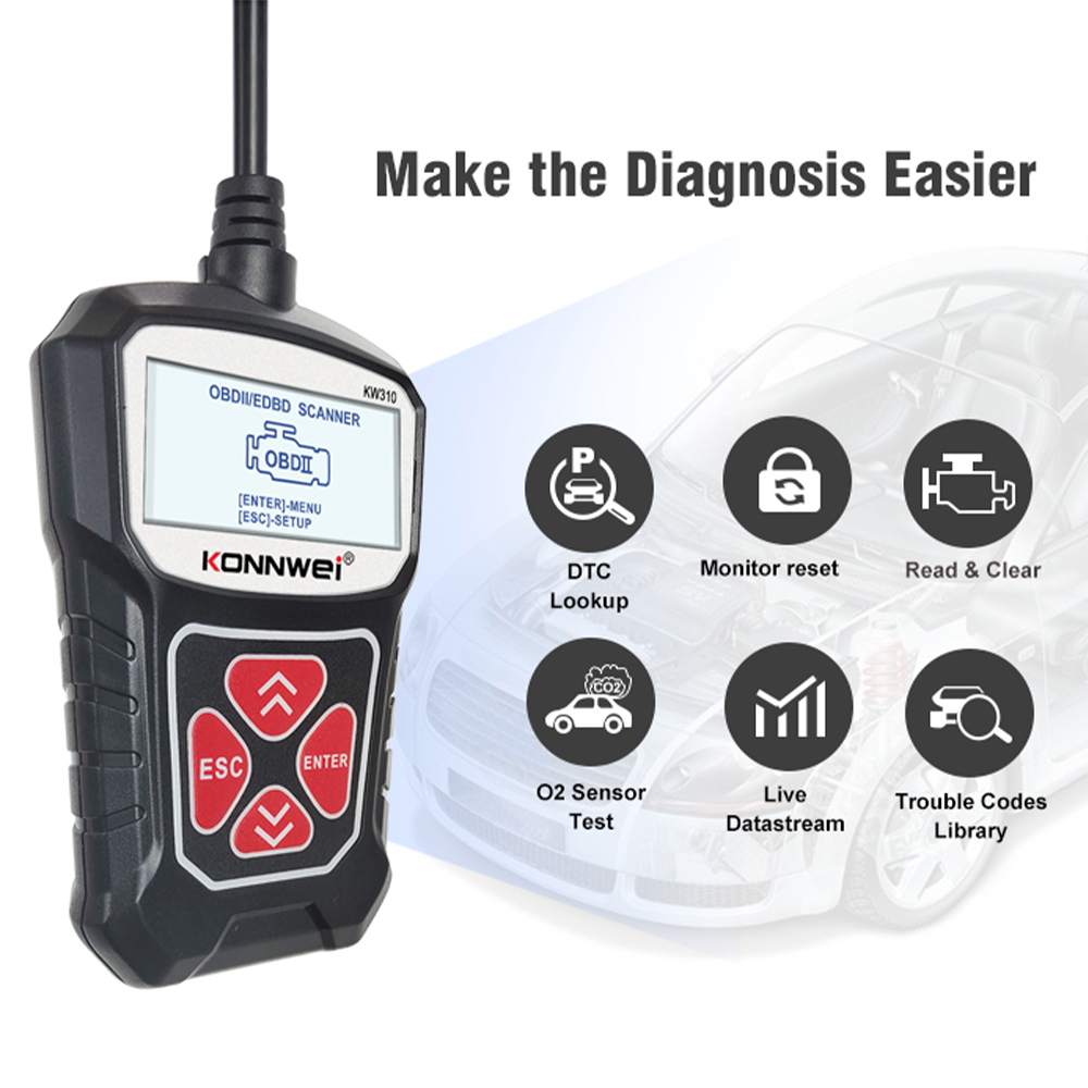 KONNWEI KW310 OBD2 Car Diagnostic Scan Tool Automotive ODB2 Code Reader with Russian OBD 2 Scanner Auto Tools PK ELM 327 V 1 5