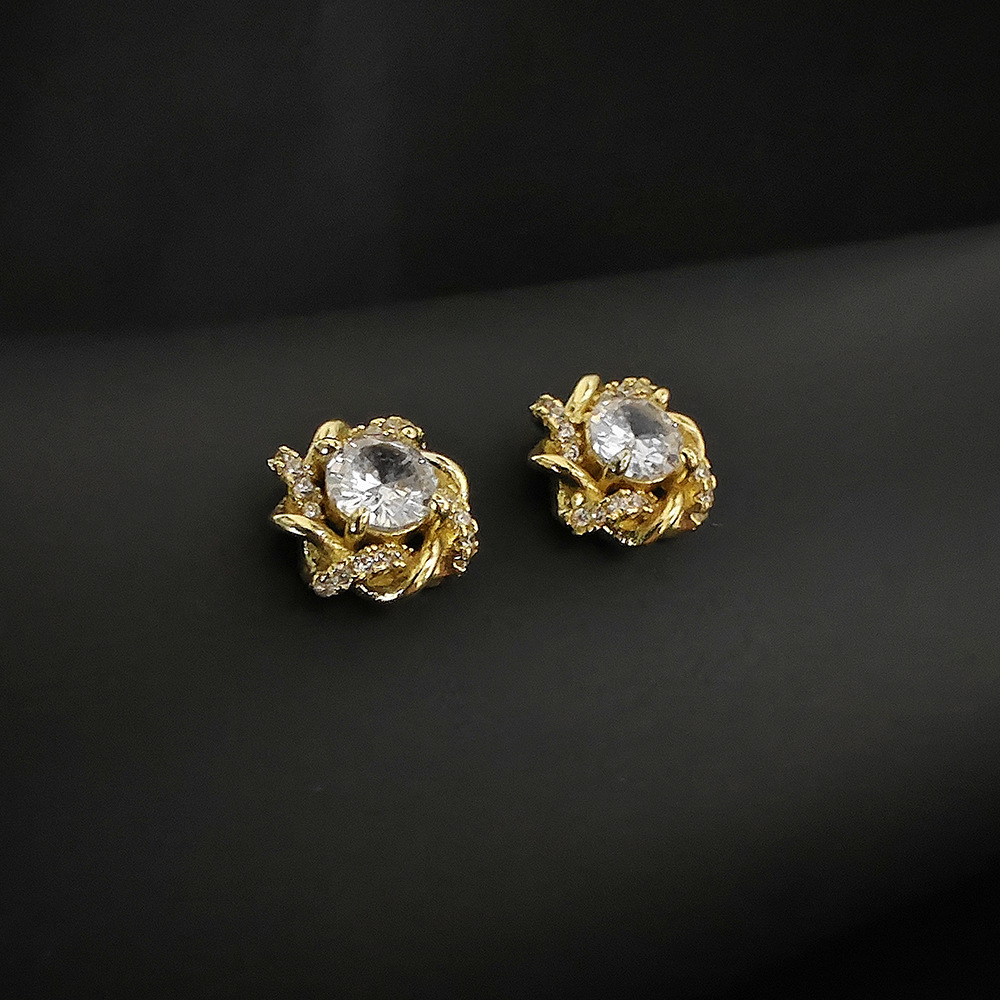Vintage Crystal Flower 925 Sterling Silver Stud Women 18K Gold Diamond Stud Earrings Hollow Design Wedding Earrings Luxury Jewelry Exquisite Gift