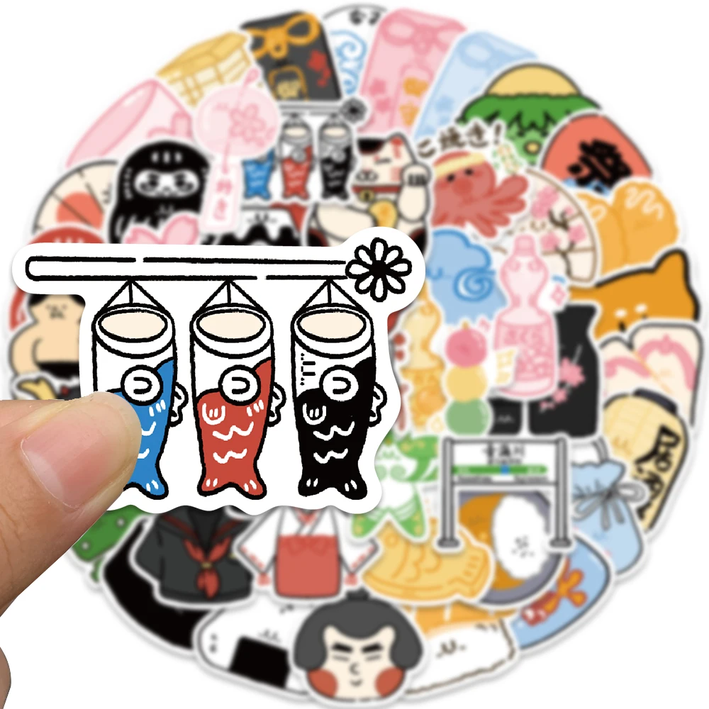 50Pcs Japanese 2025 Style Stickers Peace Amulet Carp Streamer Aesthetic Decals Graffiti Stickers Waterproof Skateboard Laptop new Kid Toy