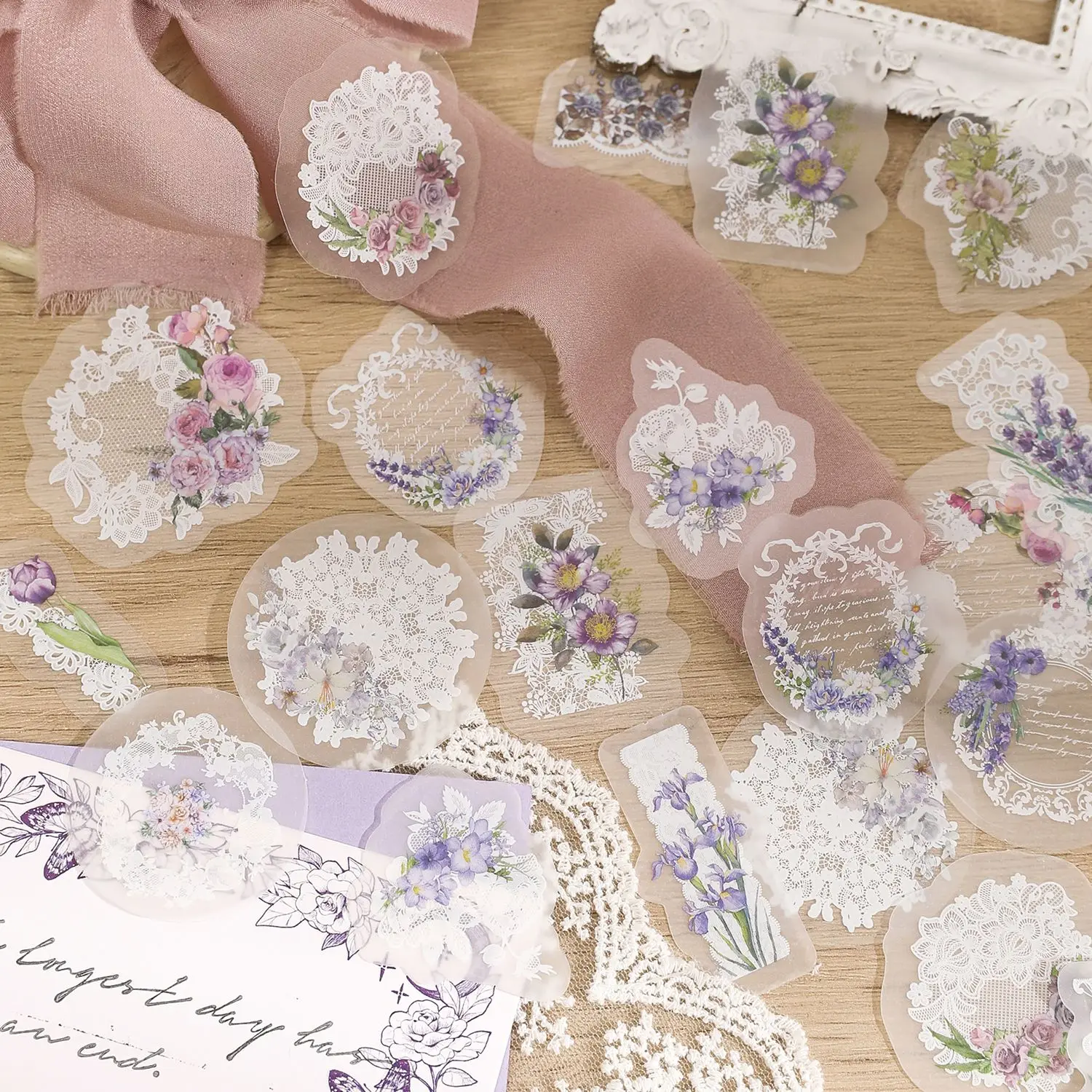 2025 Jounamm 30pcs/pack PET Transparent Lace Stickers DIY Scrapbooking Collage Stationery Decor Junk Journal Creative new Aesth Stickers