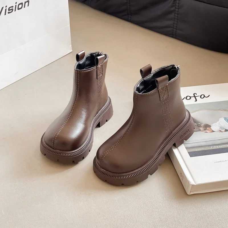 Childrens Winter Fashion Boots Solid Color Simple Girls Ankle Boots Outdoor Warm Childrens Leather Boots Thick Bottom Edition M241102