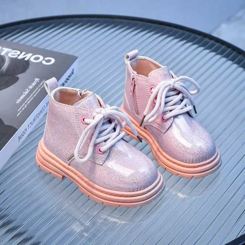 New autumn and winter childrens leather boots waterproof and non slip rubber outsole zipper ankle boots boys and girls childrens shoes M241102