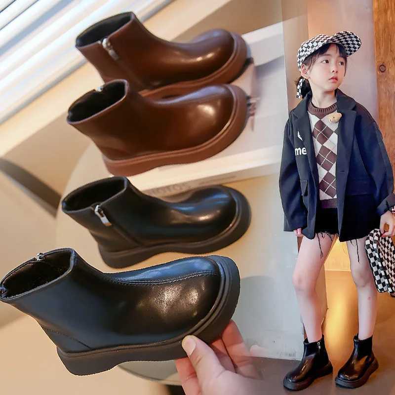 Autumn and winter childrens ankle boots girls fashionable cycling boots 2-10 years old childrens casual leather shoes black brown M241102