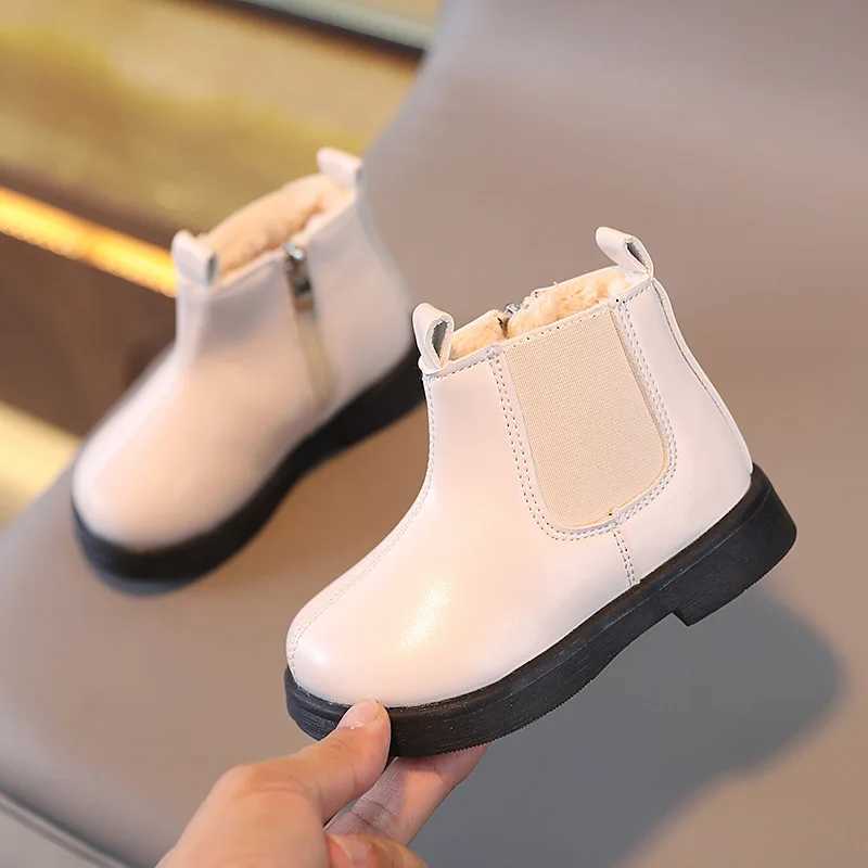 Baby casual cotton shoes girls and boys retro PU leather anti slip boots childrens fashion boots autumn warm plush boots M241102