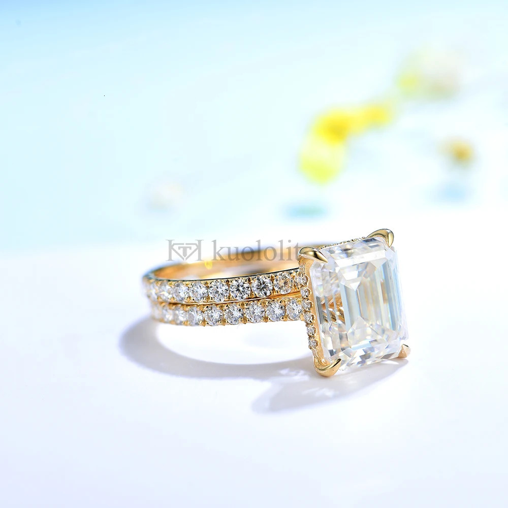 Kuololit 5CT AU750 18K 14K White Gold Set Ring for Women Emerald Cut D VVS Solitaire Engagement Party Gifts 240402