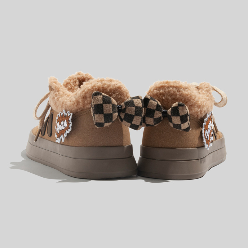 Retro Fashionable Plush Thick Lamb Wool Warm Cotton Shoes