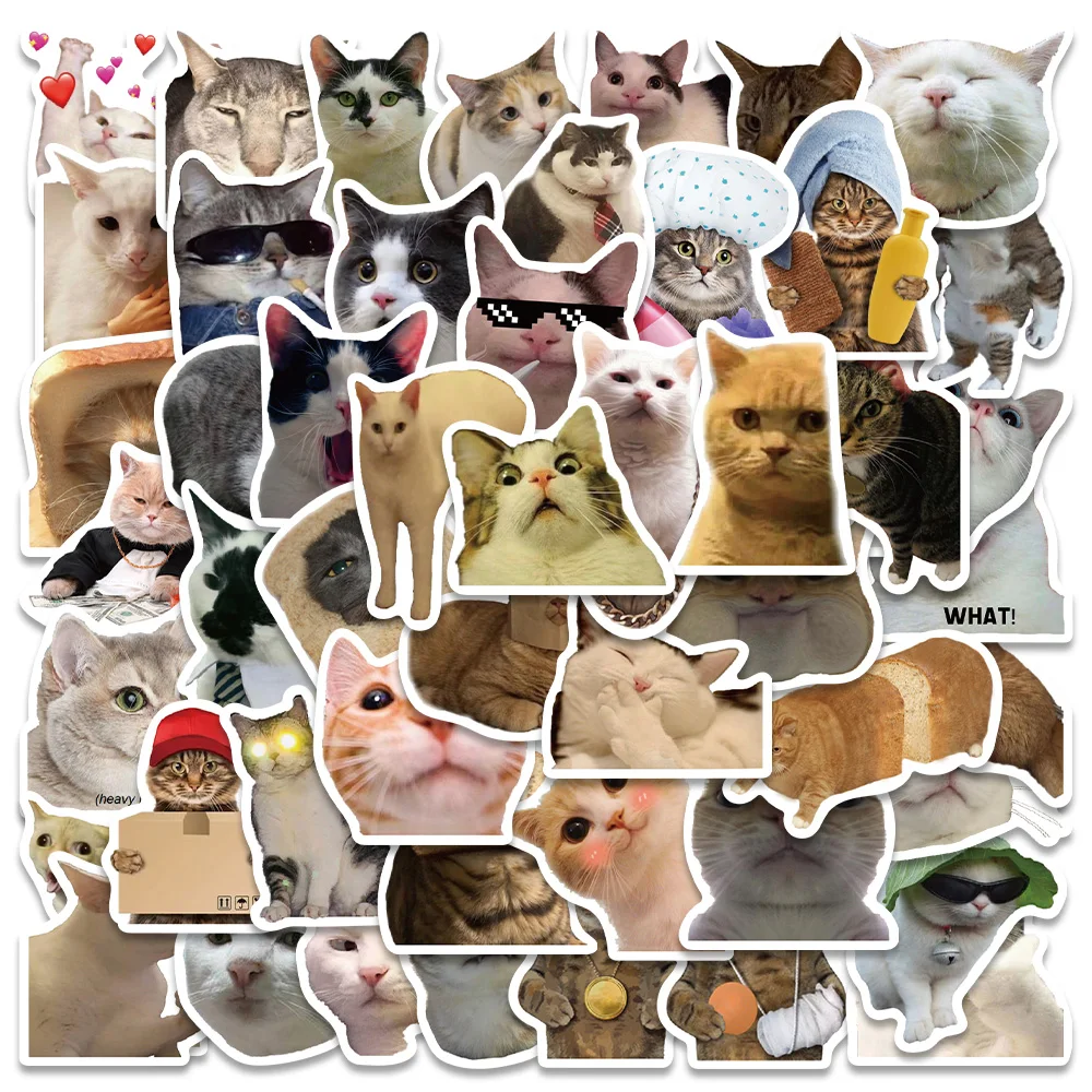 50PCS Funny Cat Kitty Cute Kawaii Animals MEME Stickers Lage Notebook Motorcycle Laptop 2025 new Decals Stationery Kids Toy