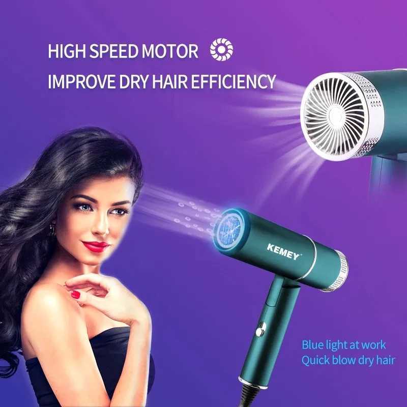 Hair Dryers KEMEI foldable Hair Dryer KM-9825 Professional Styling Salon Light Green Electric Hair Dryer Secador De Cabelo Profissional 240401