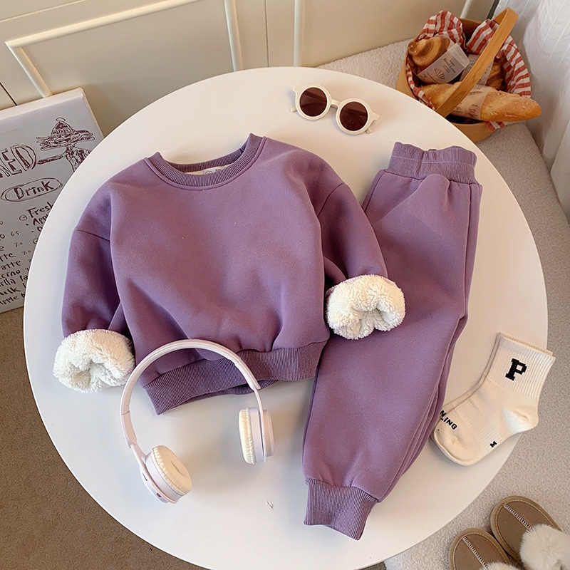 Designer shoes 2024 new children's clothing with hoodie set autumn and winter casual top thickened lamb fleece for warmth free shipping