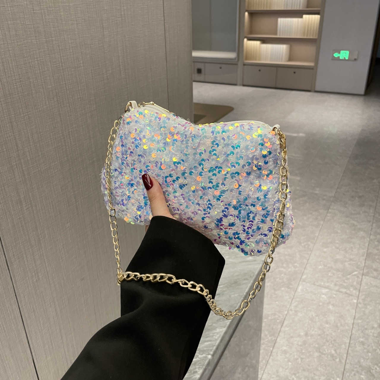 CMM Sparkling Bag for Dinner One Shoulder Armpit Bag New Nightclub Chain Colorful Chain Fashion Hand Held Small Bag