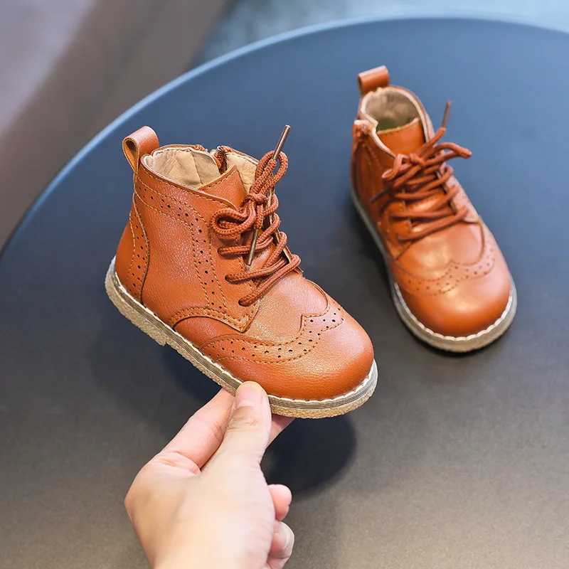 Autumn Winter Kids Boots Girls Leather Shoes Fashion Solid Color Retro Boots Childrens Shoes Boys Sports Shoes SMG136 M241102