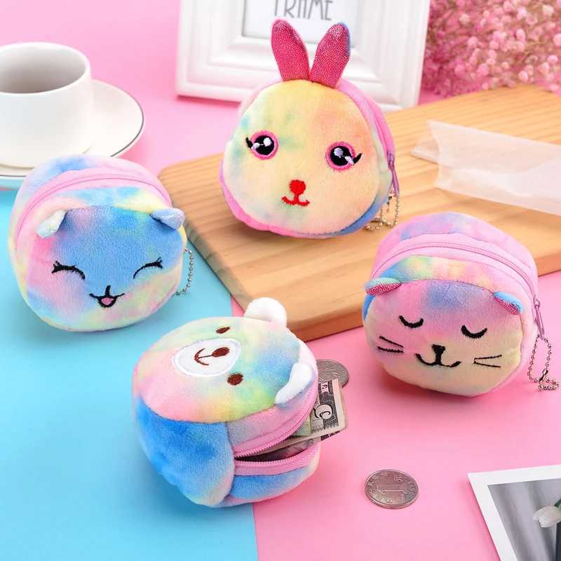 Cute Carto Plush Sheep Coin Purse Fur Circle Wallet Girl Cluh Embroidered Bag Key Earphe Organizer Bags Kids GiftXJ241111