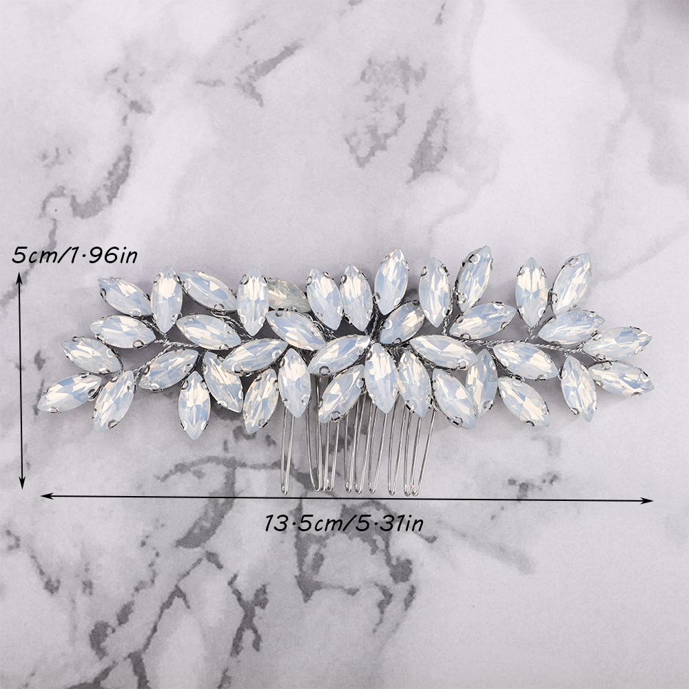 Opal Bride Wedding Luxury Full Rhinestones Hair Comb Silver Bridal Hair Accessories Hair Piece for Women and Girls Party Tiara
