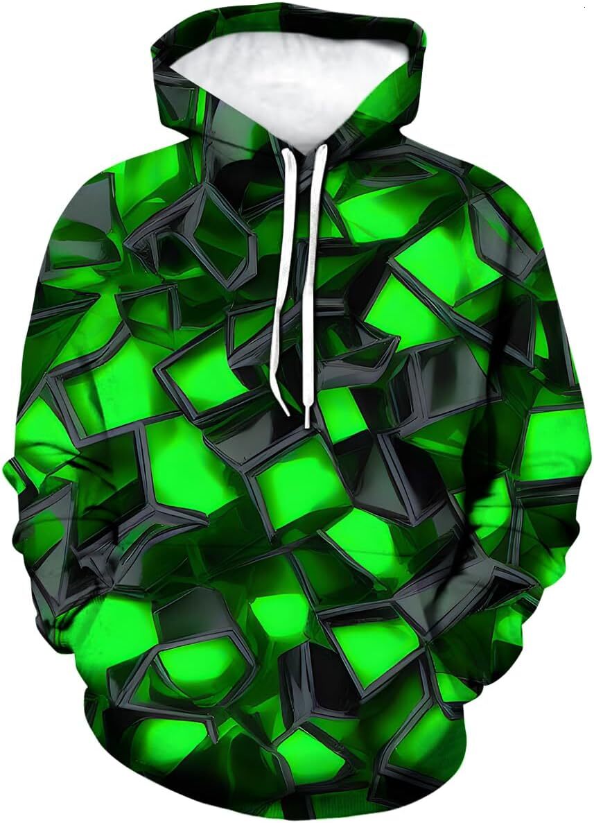 Hoodie for Mens Womens Funny Camo Plaid Hoodie Novelty Psychedelic Fantastic geometric mesh vision Graphic Sweatshirt Hoodies sweatshirt Pullover Long