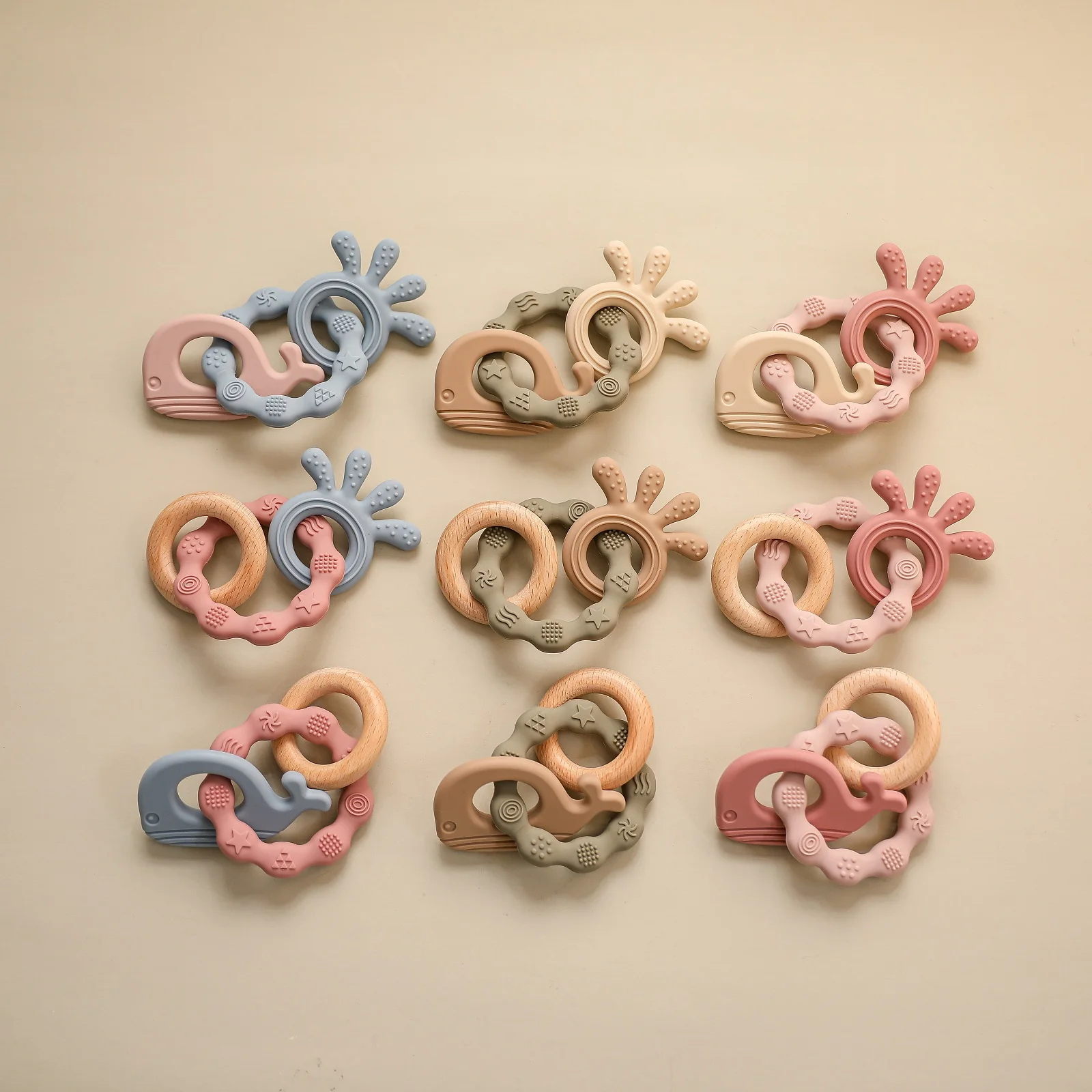 1pc Baby Teether Silicone Bracelet new BPA Free Cute Animal Silicone Elephant Giraffe Ring Wooden Babies 2025 Gym Montessori