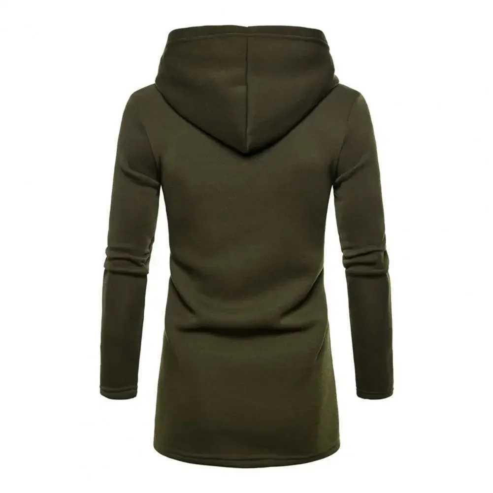 Mens outerwear hooded long slip casual autumn outerwear solid color zipper cuffs warm open seam cardigan W241102