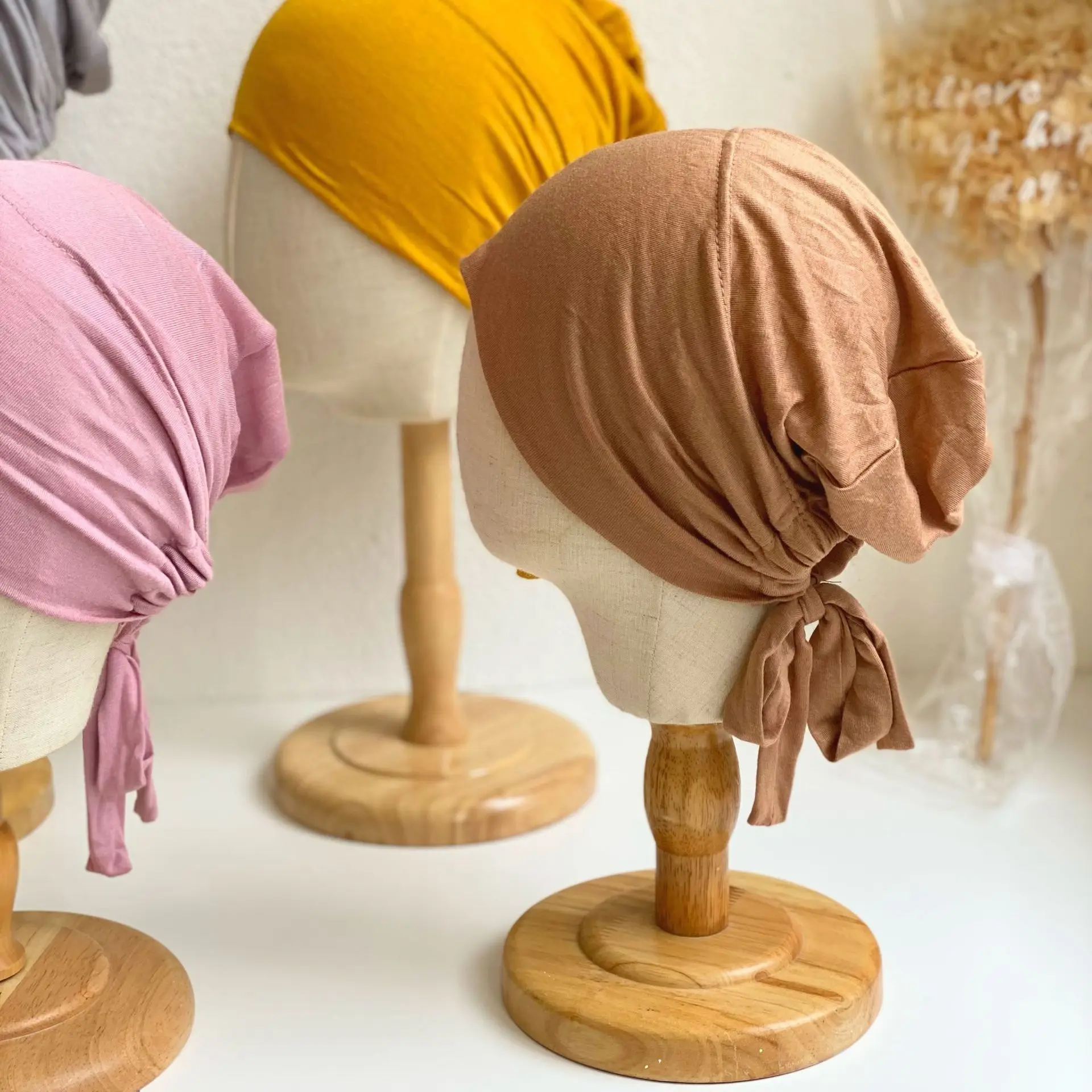 Elasticity Tie Jersey Women's Inner Cap Muslim Hijab Bottom Bonnet Soft Turban Plain new Colour 2025 Islamic Headwear Free Size