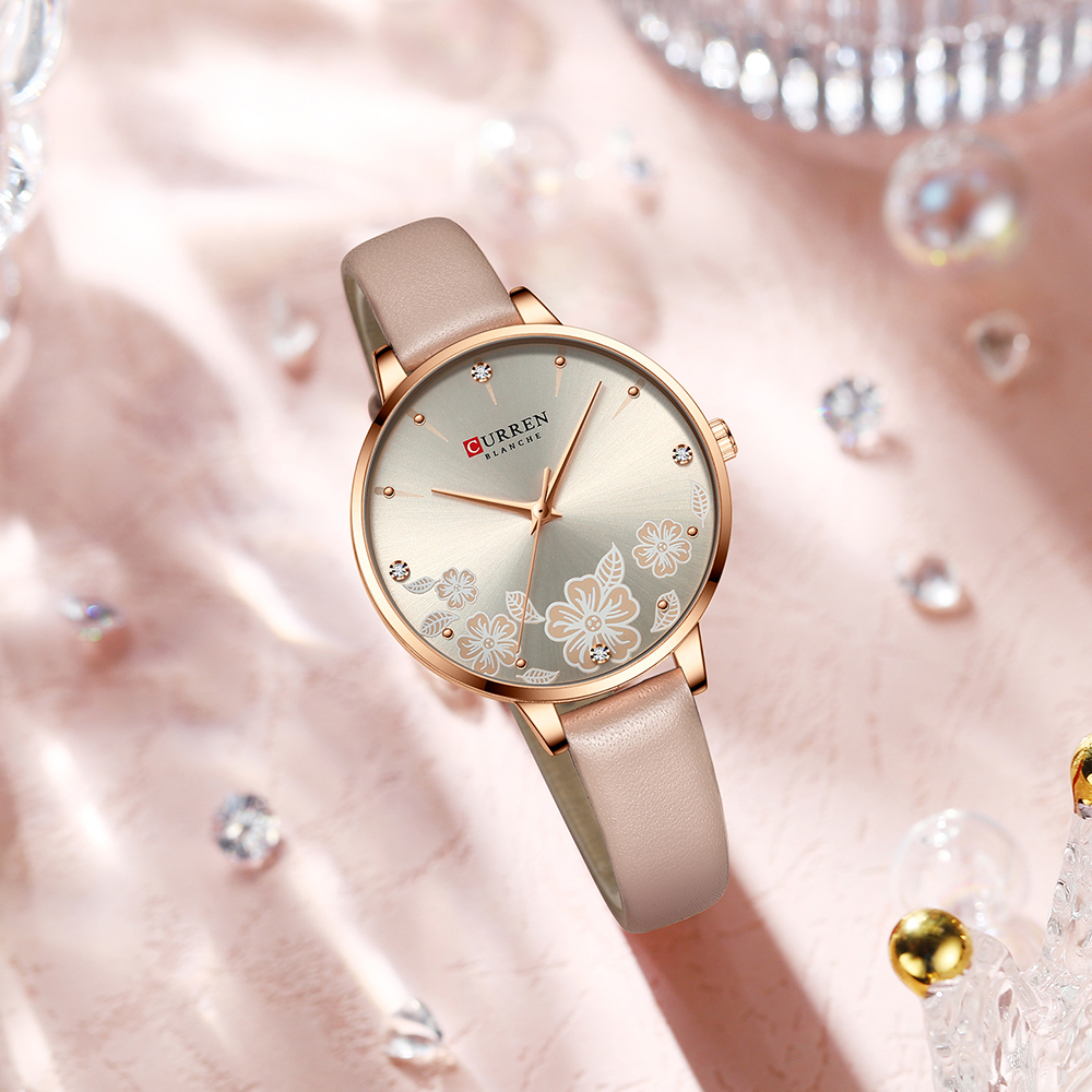 CURREN Watches Women Brand Leather Quartz Wristwatches 2025 Design new Clock for Ladies Charm Flowers Dial Montre Femme