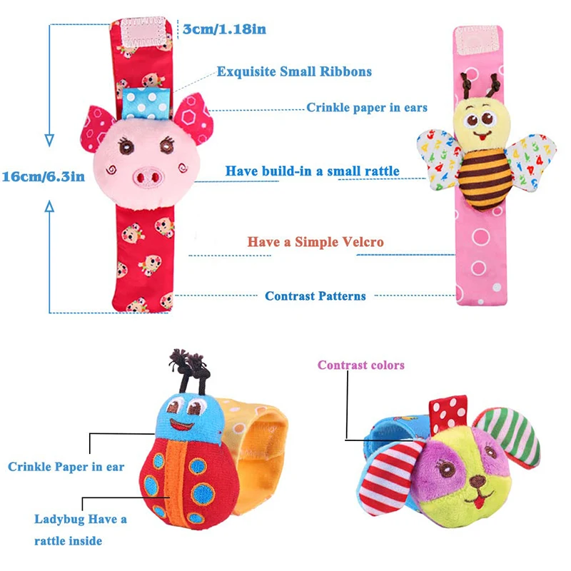 new 4Pcs/Set Baby Rattle Socks Toys Wrist & Foot Rattle Socks for 2025 Babies 0-12 Months Infant Birthday Gift for Newborn Boys Girls