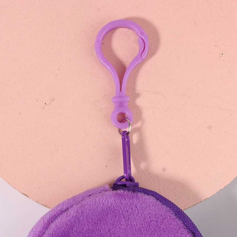 Candy Color Round Plush Coin Purse Women Cute Solid Color Change Pouch Wallet Keychain Portable Earphe Storage BagsXJ241111