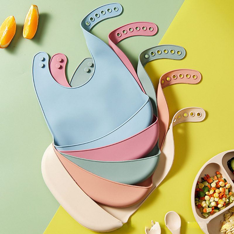 Baby Silicone Bibs Babies Waterproof Bib Solid Color 6-speed Adjustment Saliva Pocket Children's 2025 new Burp Cloths Accessories Newborn
