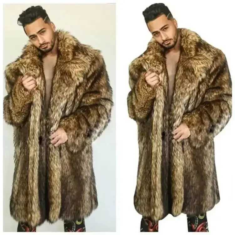 pdmcms 2023 Mens Autumn and Winter Thick Warm Imitation Fur Coat Imitation Fox Fur Trench Coat Loose Long Velvet Leather CoatXJ241102