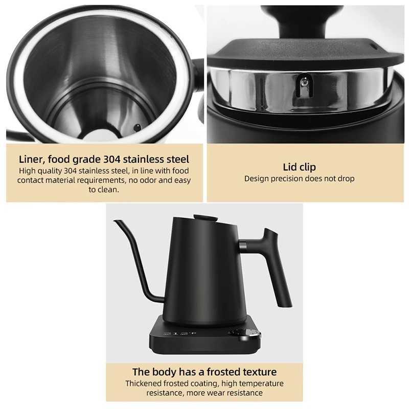 900ml Gooseneck Electric Kettle Temperature Control Teapot Handmade Coffee Maker Stainless Steel Inner Pot 1200W Electric Kettle Y241102
