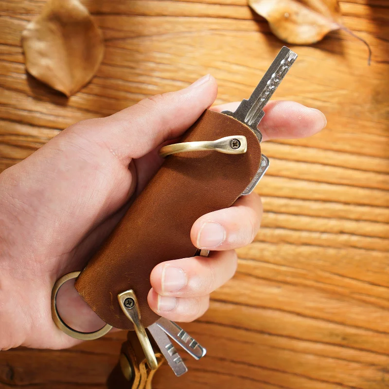 Genuine Leather Smart Key new Wallet Holder Organizer Keys Clip Folder EDC 2025 Outdoor Portable Household Key Pocket Tools with Keyring