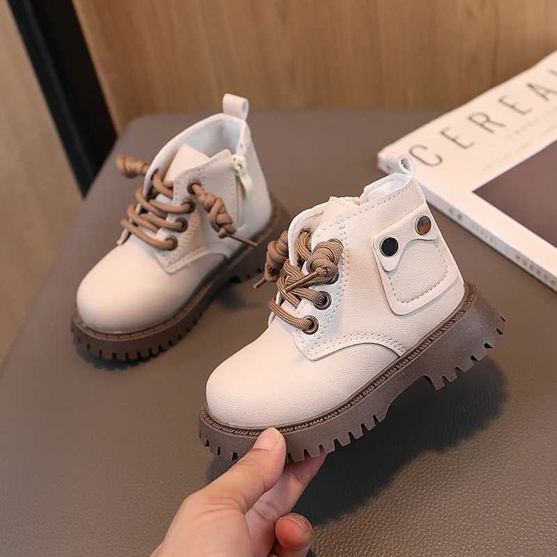 British sled childrens leather boots fashionable and breathable baby casual shoes boys and girls platform short boots anti slip childrens sports shoes