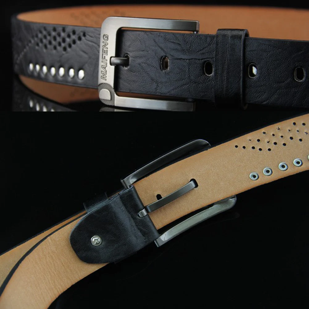 2023 Leather Men's new Belt Wide High Quality Buckle Rivet Belt Vintage Male Waist Strap Trouser Jeans 2025 Strap Needle Buckle Waistband