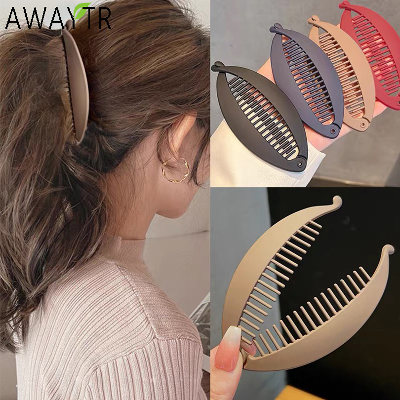 AWAYTR Frosted Fish Shaped Hairpin Ponytail Banana Clip Headband for Women Simple Solid new Acrylic Twist Clamp 2025 Barrettes Headwear