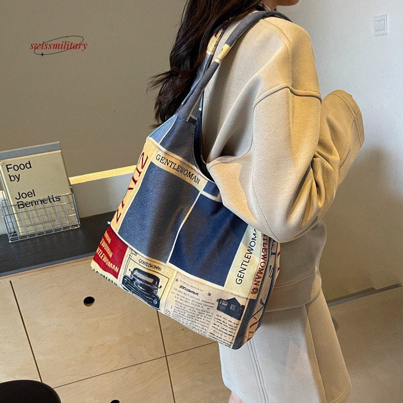 Ins large capacity tote 2024 new summer canvas Thai niche letter casual shoulder bag #27 swissmilitary
