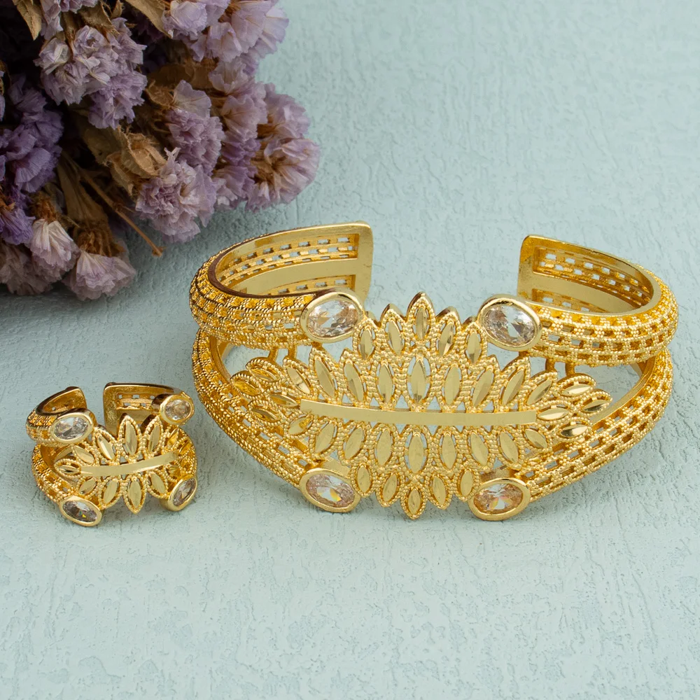 4 pcs Women Dubai Jewelry 2025 Sets Italy Drop Earrings Gold Plated Female Necklace Bracelet Ring Engagement Bridal new Jewelry Gift
