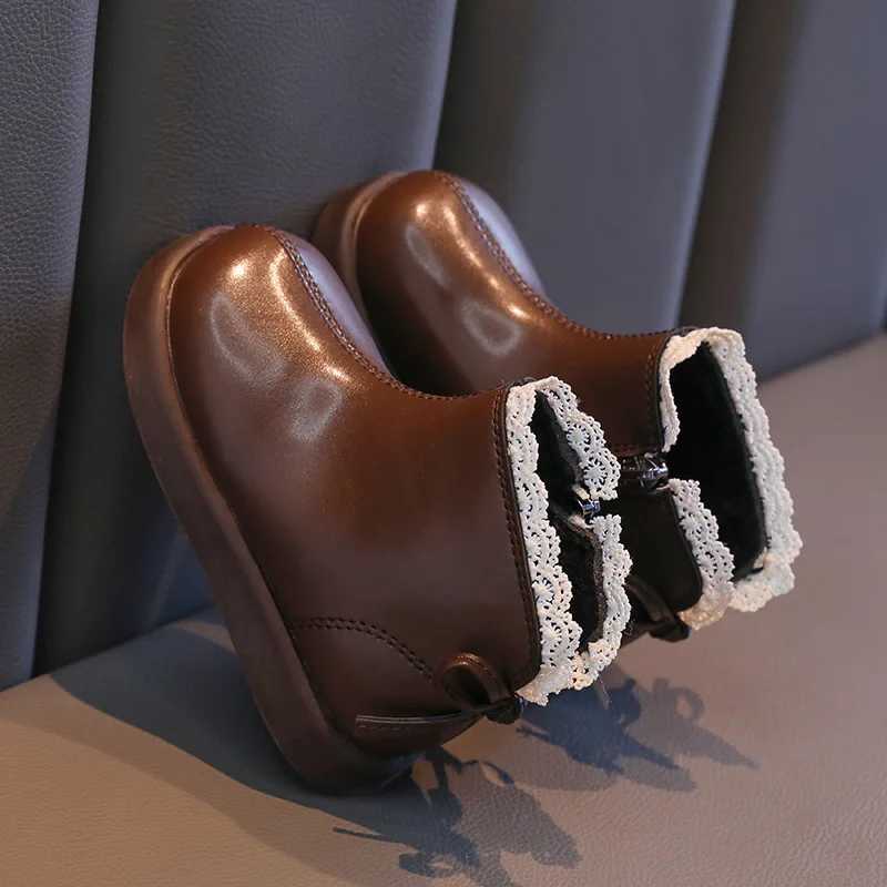 Sweet Girls Princess Winter Boots Elegant Lace Ruffle Childrens Boots Fashion Childrens Tight Cotton Boots M241102