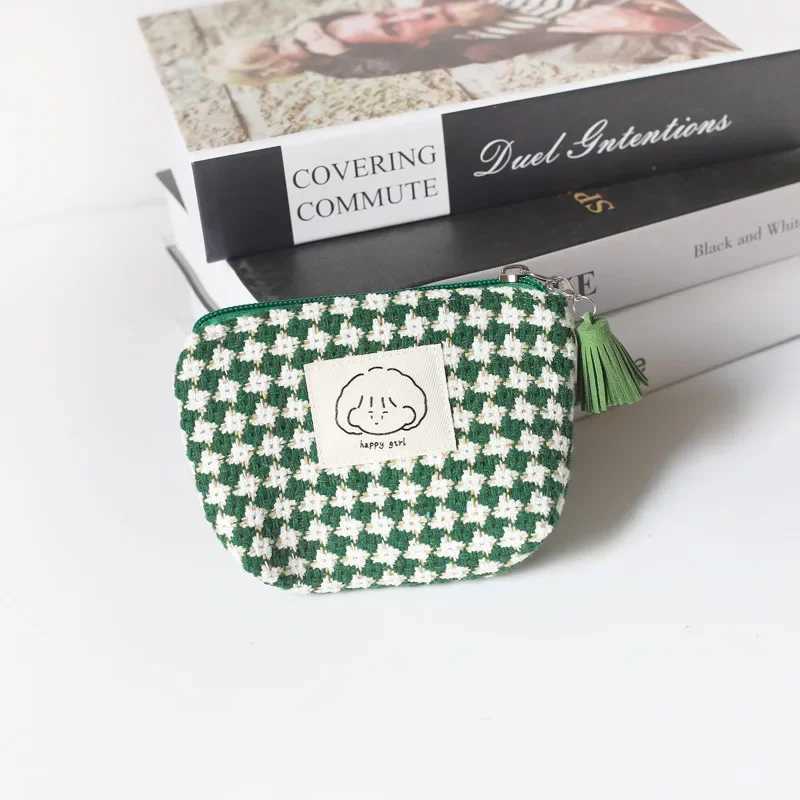 Mini Portable Plaid Coin Bags Mey Wallet Purse Earphe Lipstick Data Line Storage Bags ID Card Bank Card Holder Cluh PouchXJ241111