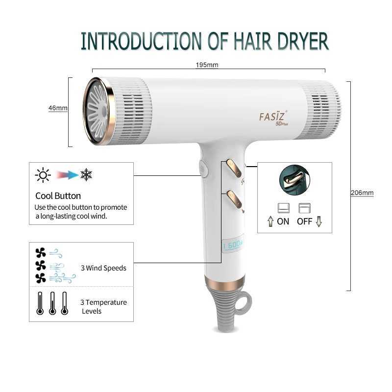 Hair Dryers High Speed Motor Hair Dryer 20.2/m/s Wind Speed 3 Gear Temperature Self-Clean Digital Screen Professional Household Hair Styling 240401