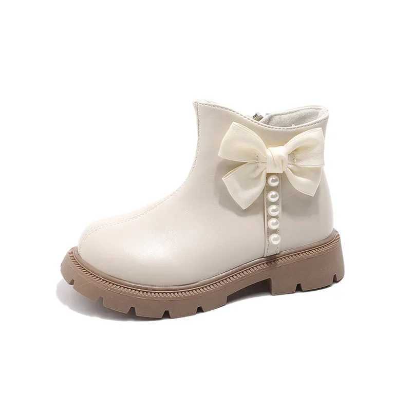 New Childrens Girls Boots Fashion Bow Princess Fashion Boots Spring and Autumn Childrens Shoulder Ankle Boots Par Wedding Edition M241102